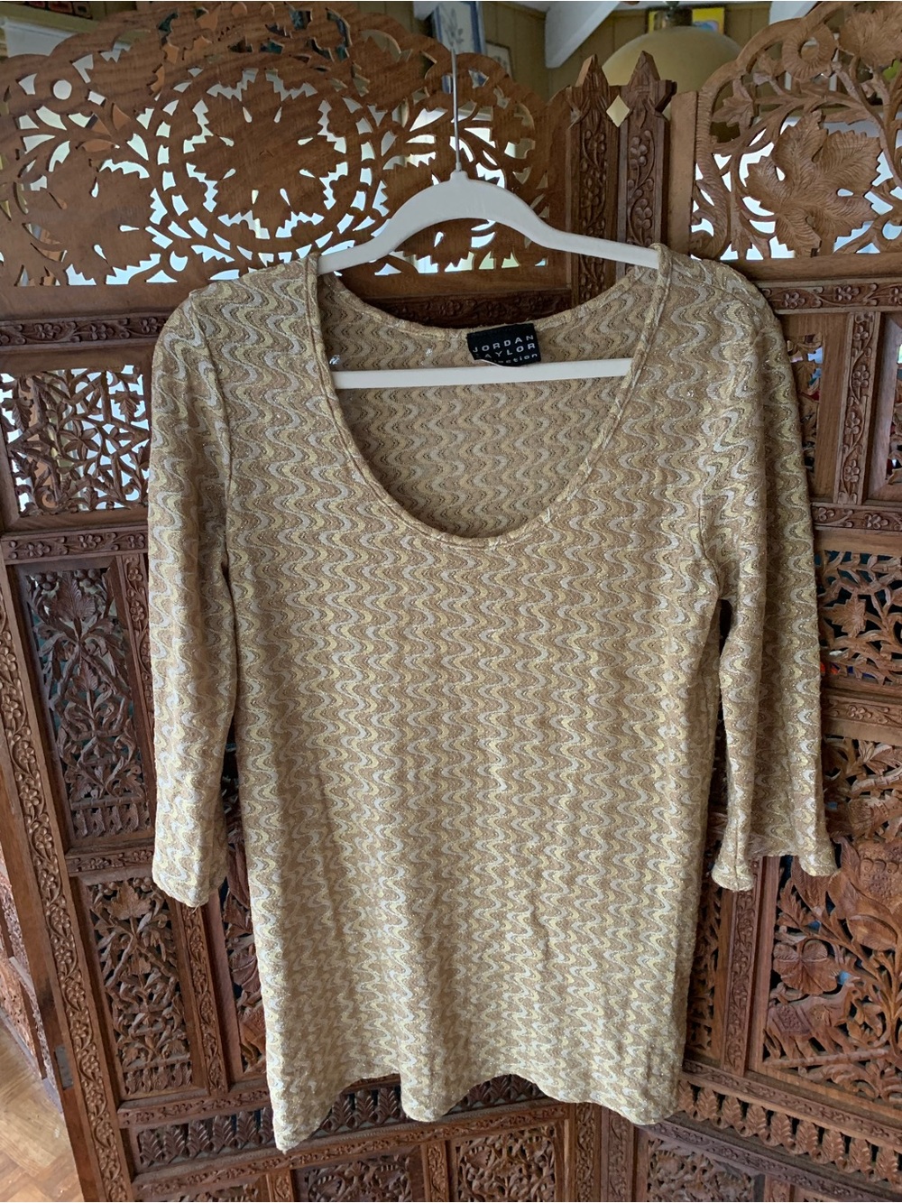 Jordan Taylor Collection Beige Metallic Knit Top